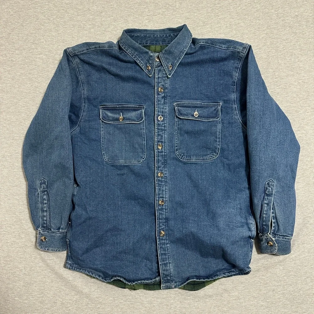 WFS Element Gear Denim Fleece Lined Shirt Jacket Plaid Shacket Blue Mens XL